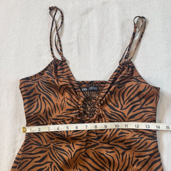 Zara Satin Tiger Print Slip Dress With Side Zipper XS - Picture 3 of 6